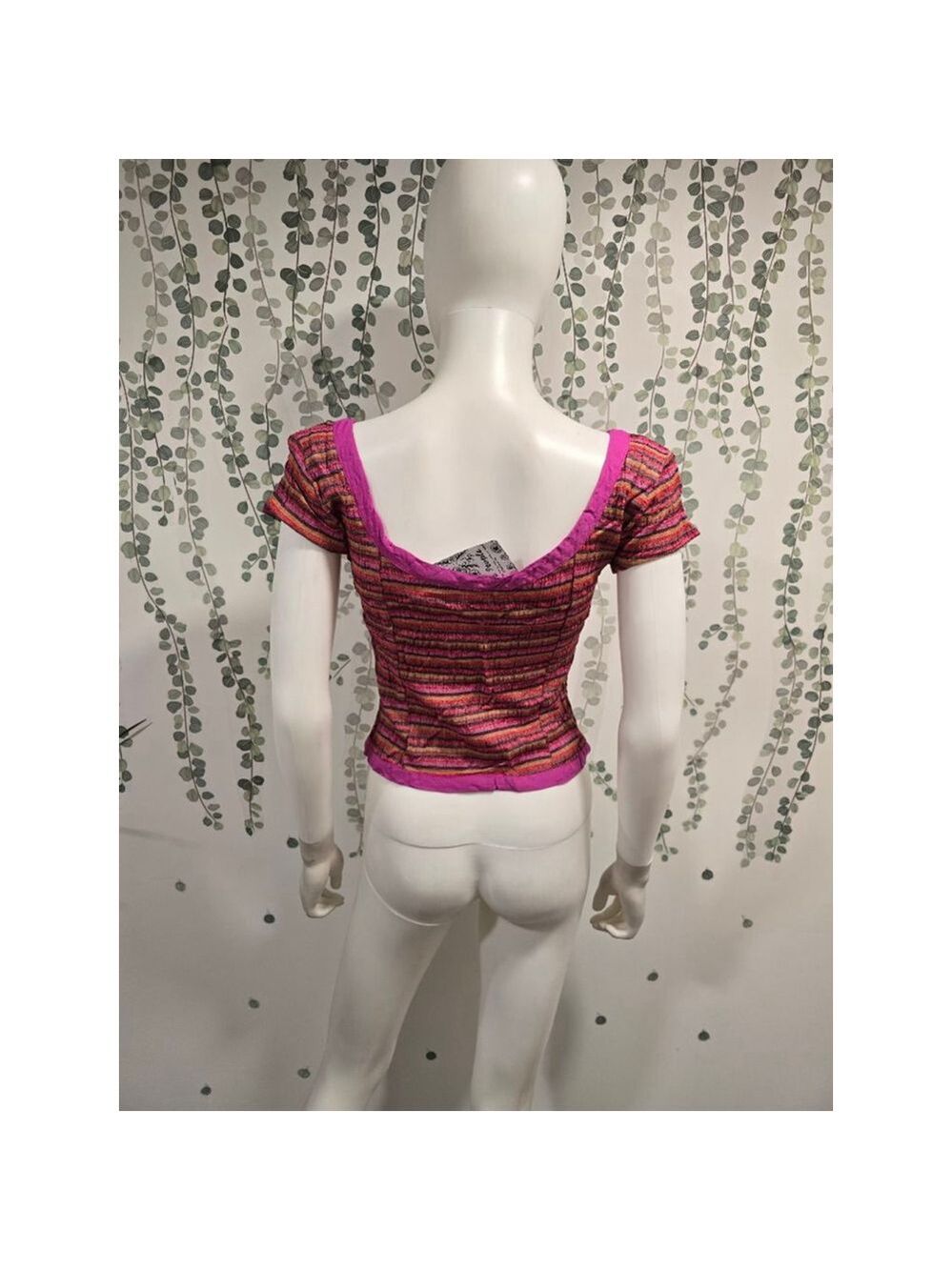 Free People Time With You Top Striped Short Sleeve Shirt Buttondown Blouse XS - Picture 5 of 8